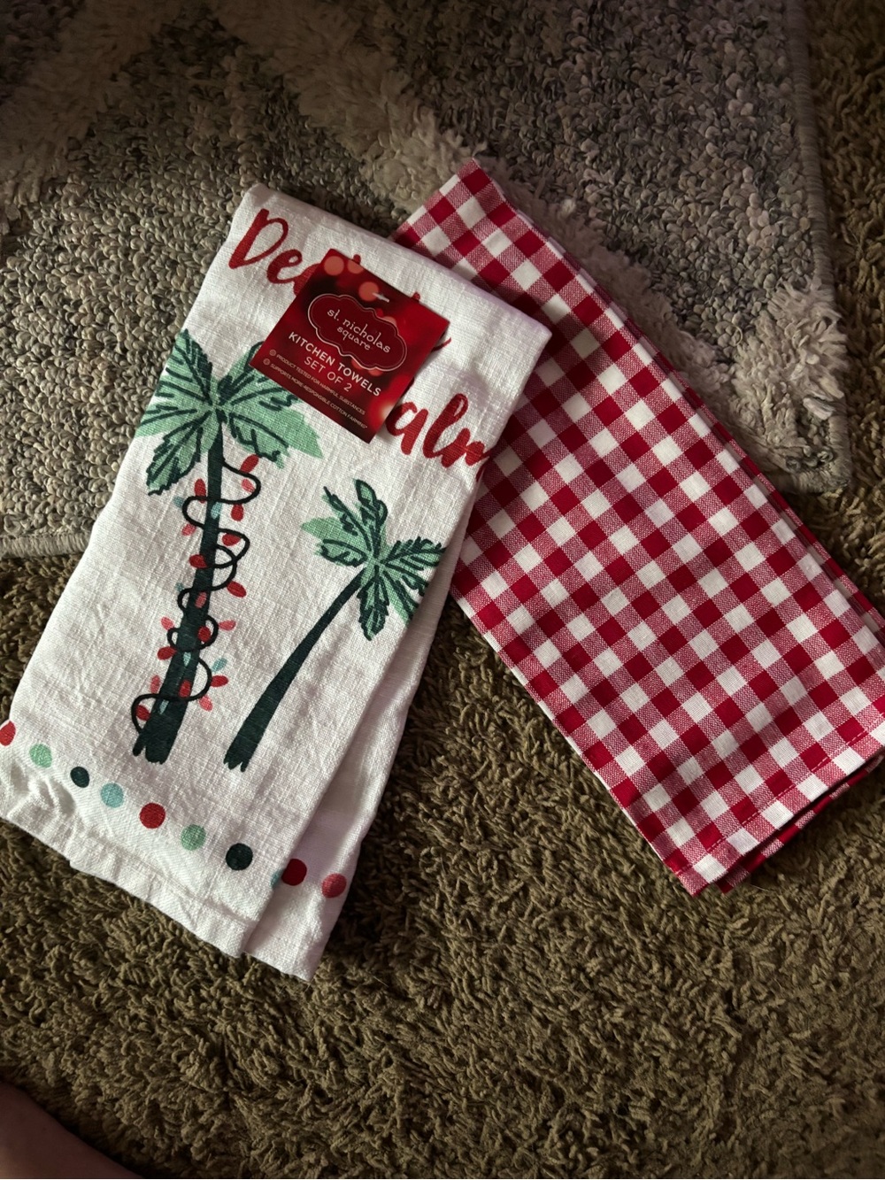Kohl's Holiday Palm & Red Gingham Kitchen Towel Set